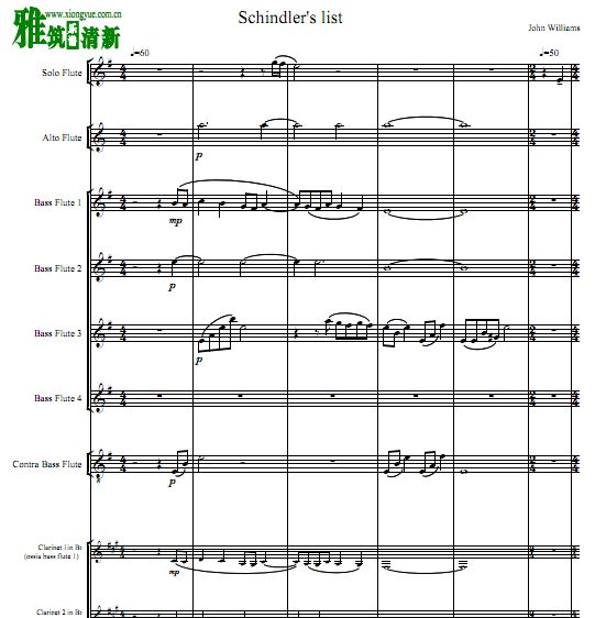 Schindler's List 辛德勒名单长笛单簧管合奏谱