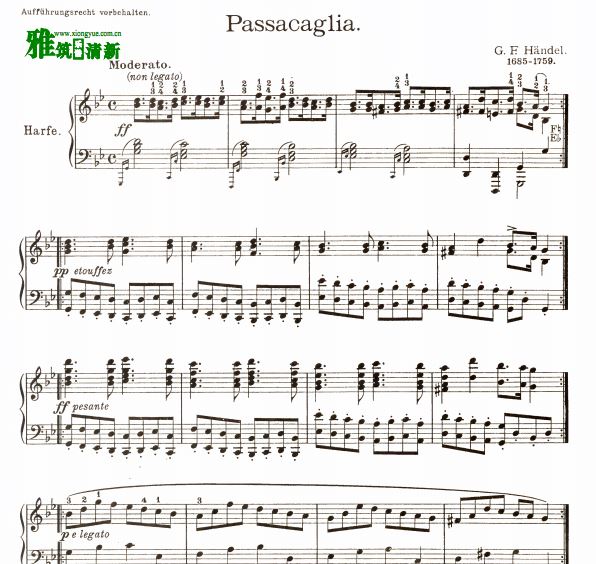 亨德尔 帕萨卡利亚 Passacaglia 竖琴谱