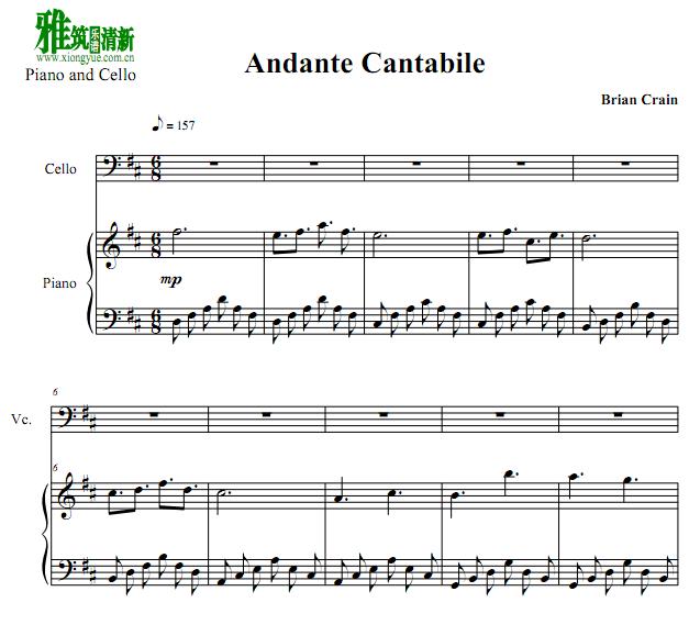 Brian Crain - Andante Cantabile大提琴钢琴重奏谱