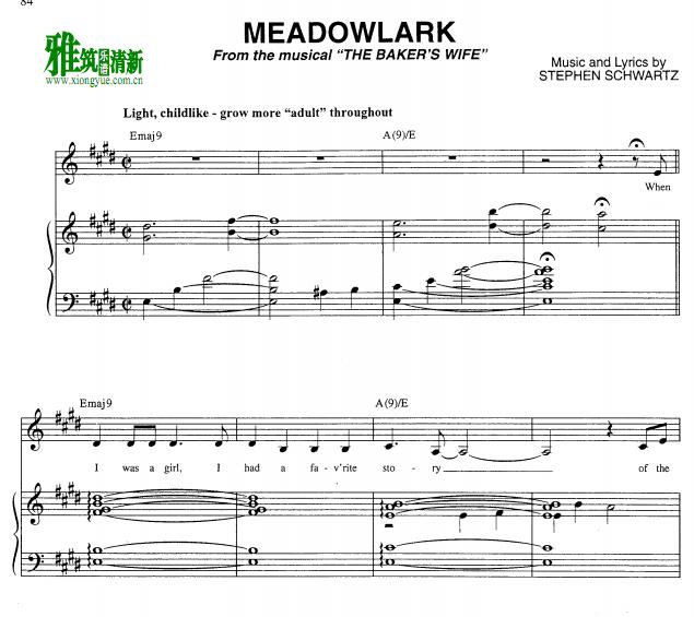The Baker's Wife - Meadowlark钢琴谱 乐谱