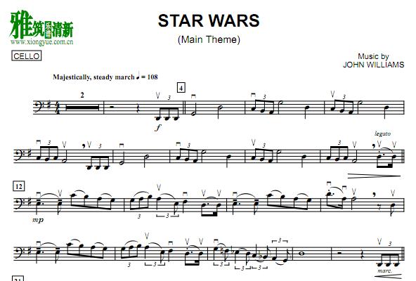 star wars星球大战 主题曲大提琴谱