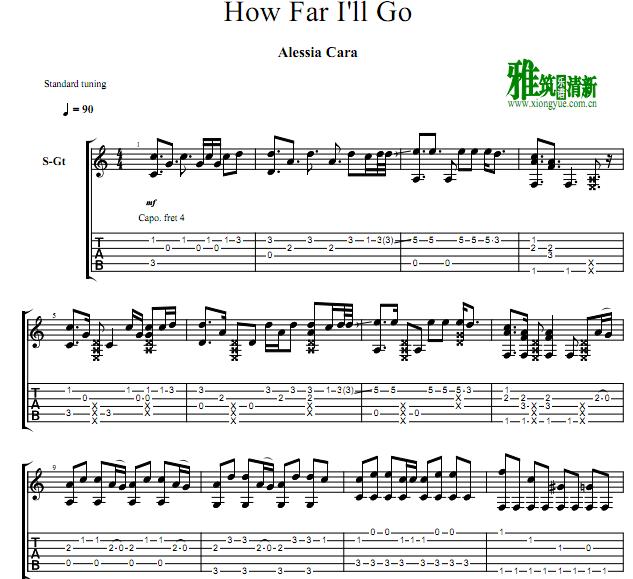 How Far I'll Go指弹吉他谱