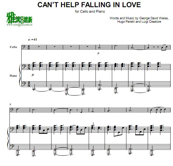 古典组合 Can't Help Falling In Love大提琴钢琴重奏谱