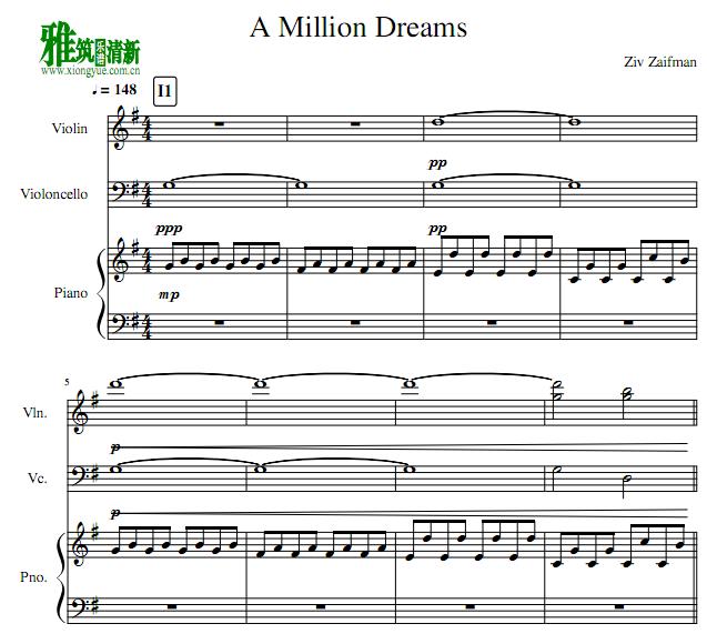 A Million Dreams小提琴大提琴钢琴重奏谱2