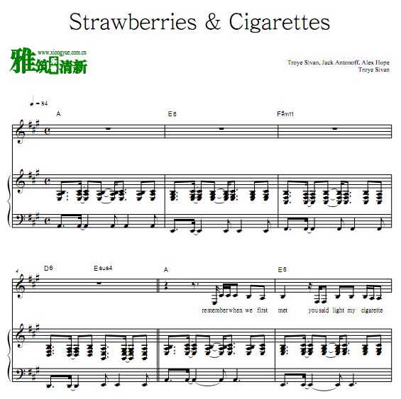 Troye Sivan - Strawberries & Cigarettes 钢琴伴奏谱