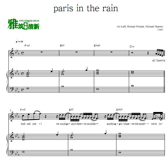 Lauv - paris in the rain 歌谱 伴奏钢琴谱
