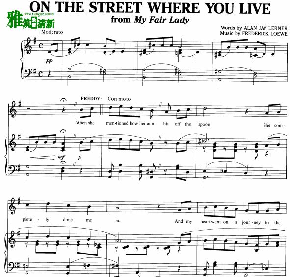 My Fair Lad窈窕淑女钢琴伴奏谱 yon the Street Where You Live 在你住的街上声乐钢琴伴奏谱