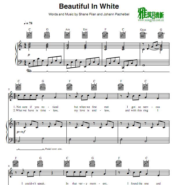 Beautiful In White钢琴伴奏谱