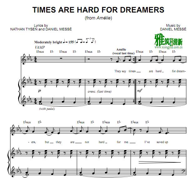 天使爱美丽Times Are Hard for Dreamers钢琴伴奏谱