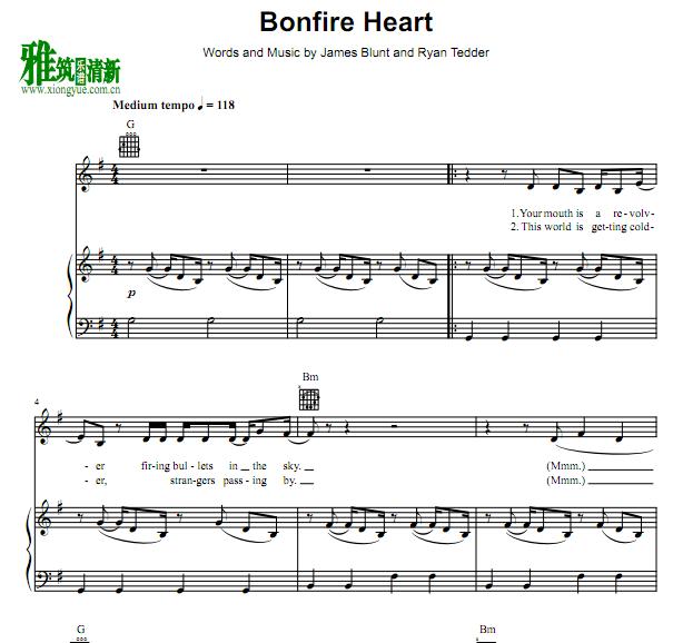 James Blunt - Bonfire Heart钢琴伴奏谱