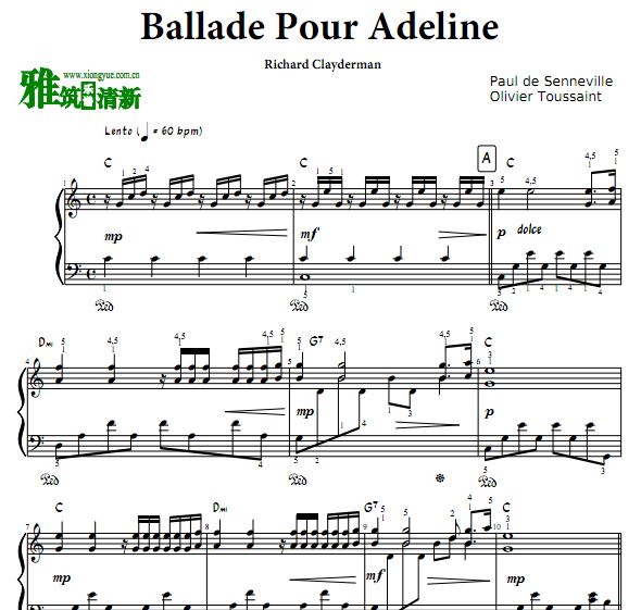 Richard Clayderman - Ballade Pour Adeline钢琴谱