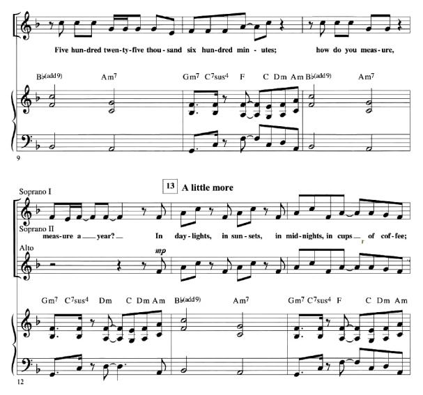 seasons of love 三声部合唱钢琴伴奏谱 SSA2