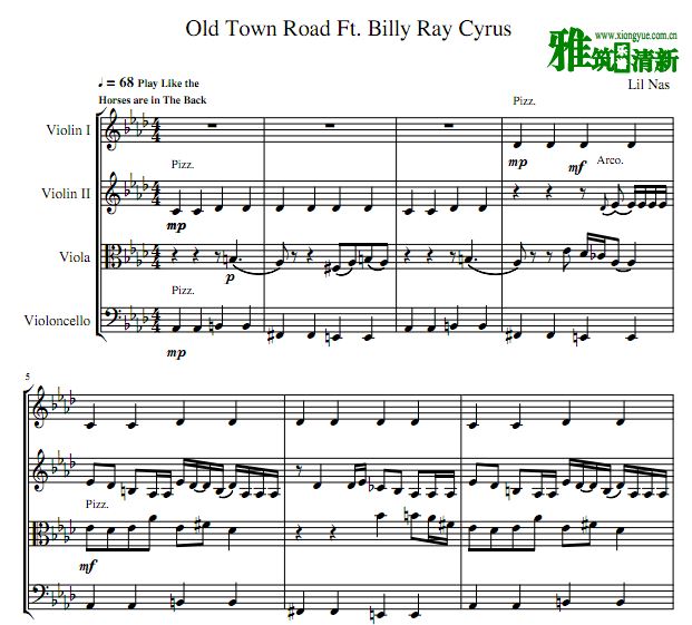Old Town Road 弦乐四重奏谱