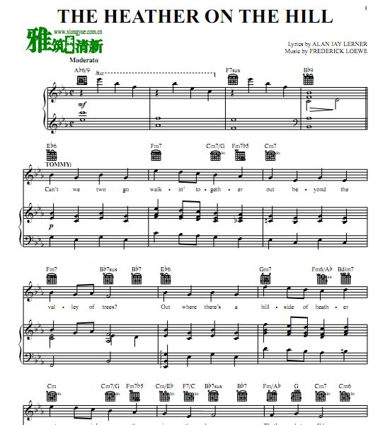 山丘上的石楠花 The Heather on the Hill 声乐谱钢琴谱