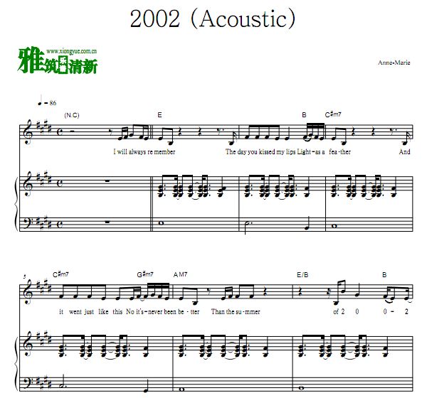 Anne-Marie -2002 (Acoustic)钢琴伴奏谱