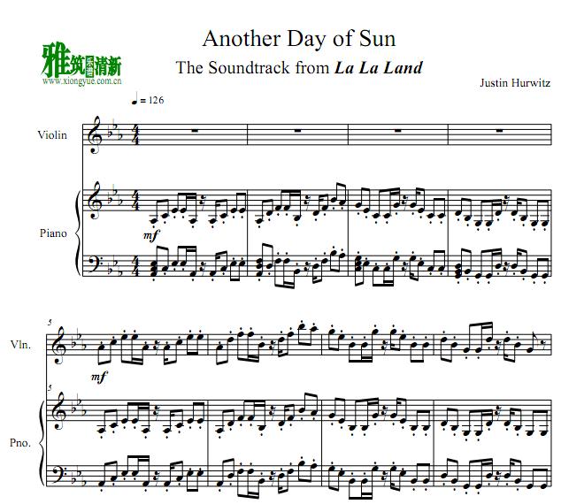 Another Day Of Sun 小提琴钢琴重奏谱