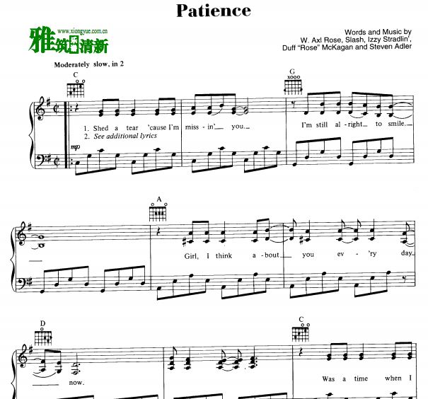 Guns'n Roses枪炮玫瑰 Patience钢琴谱