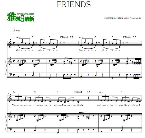 Marshmello, Anne-Marie - FRIENDS 弹唱钢琴谱