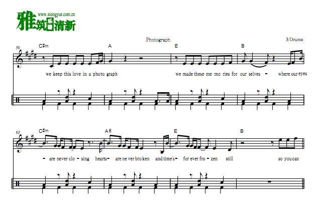 Ed Sheeran - Photograph 爵士鼓谱