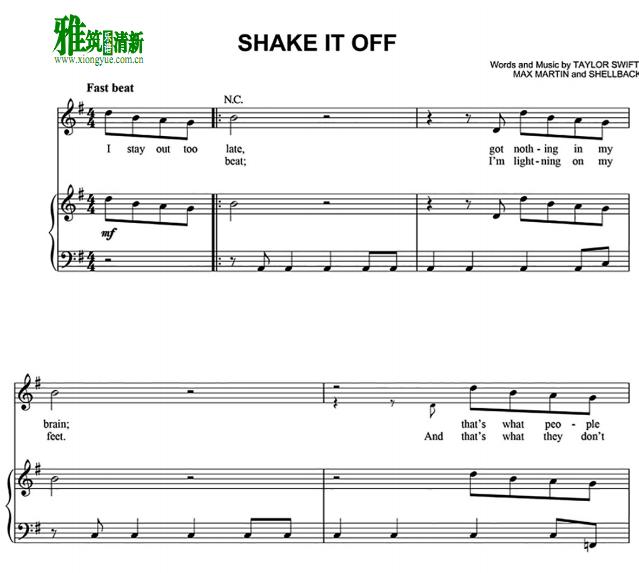 Taylor Swift  -  Shake it Off歌谱 正谱 
