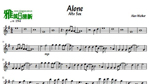 Alone 中音萨克斯谱