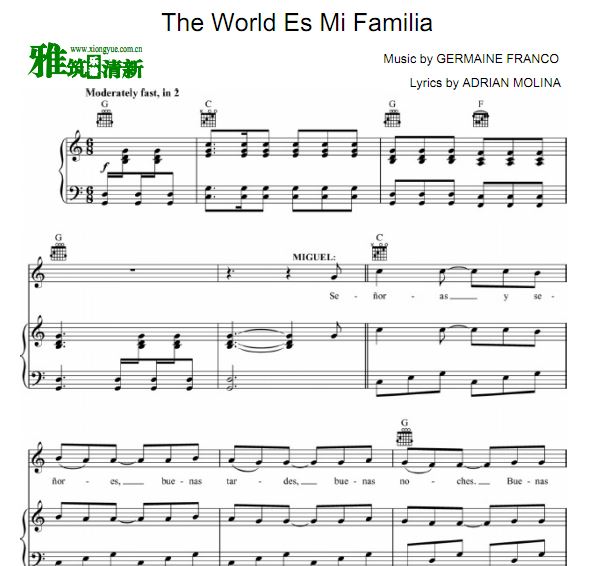 Coco -The World Es Mi Familia声乐谱钢琴谱