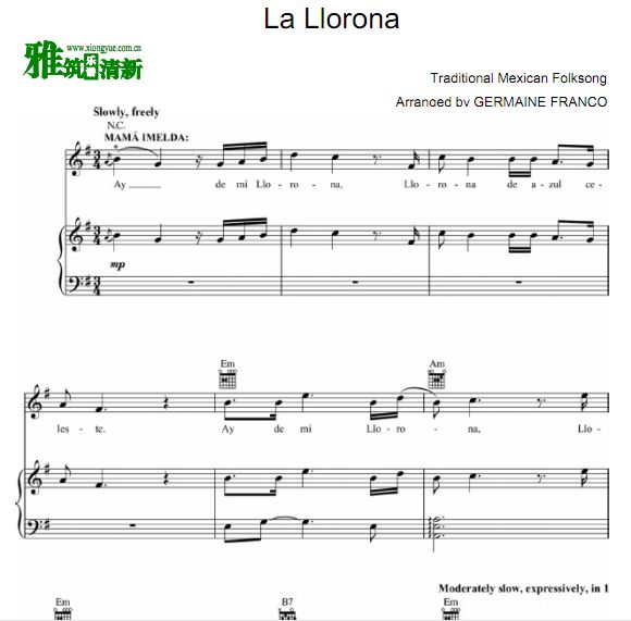 Coco - La Llorona声乐钢琴伴奏谱