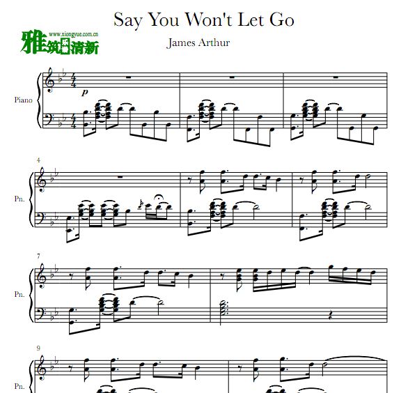 J Goodwin版 Say You Won't Let Go 钢琴谱