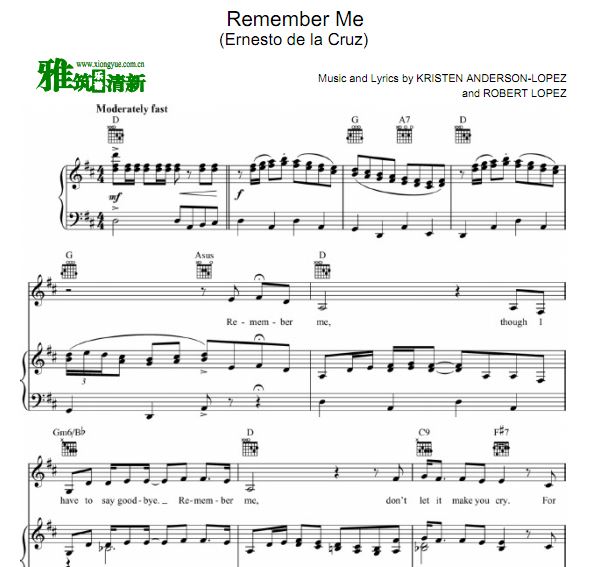 Coco - Remember Me声乐钢琴伴奏谱