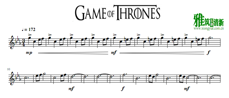 权力的游戏Game of Thrones长笛谱