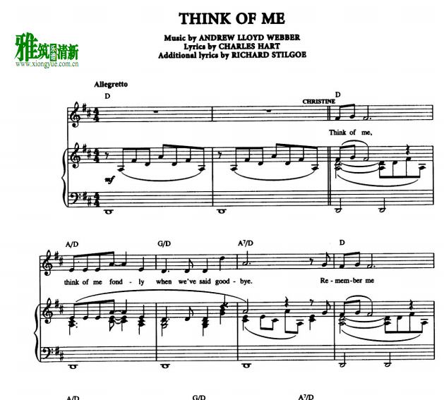歌剧魅影 think of me声乐钢琴谱