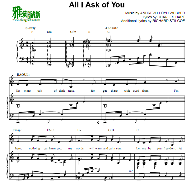 歌剧魅影 All I ASK OF YOU钢琴伴奏谱 声乐谱