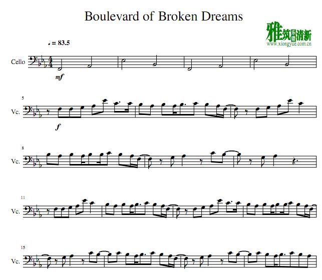 Boulevard of Broken Dreams大提琴谱