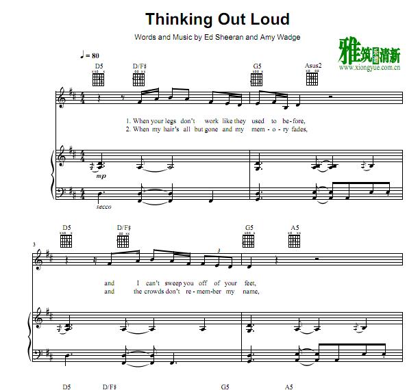 Thinking Out Loud钢琴弹唱谱 歌谱