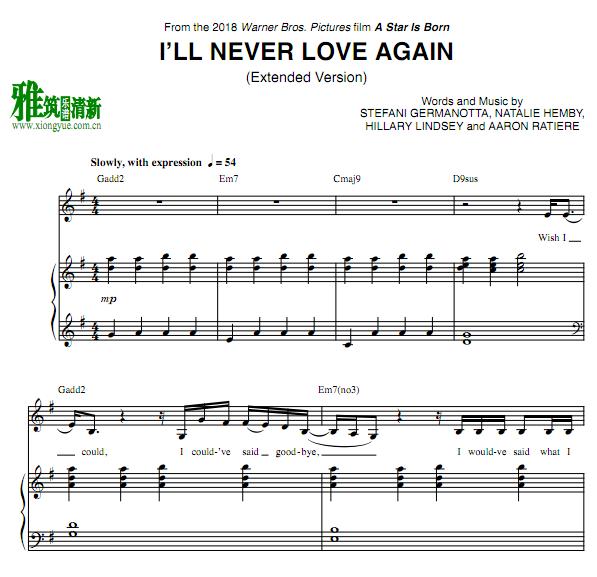 一个明星的诞生 - I'll Never Love Again钢琴伴奏谱