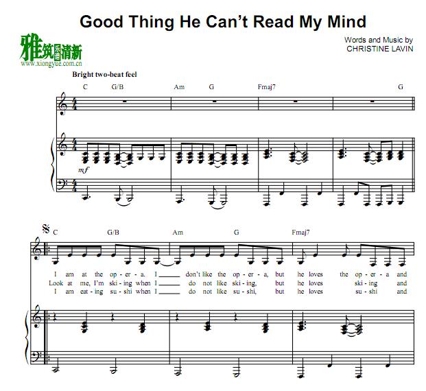 Christine Lavin - Good Thing He Can’t Read My Mind钢琴伴奏谱