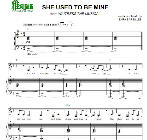 waitress - She Used to Be Mine钢琴伴奏谱