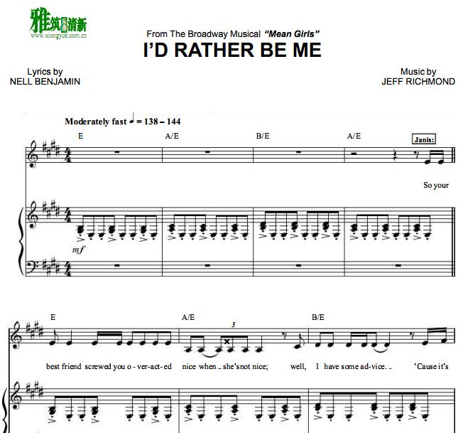 Mean Girls - I'd Rather Be Me钢琴伴奏谱