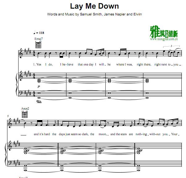 Sam Smith - Lay Me Down钢琴弹唱谱 歌谱