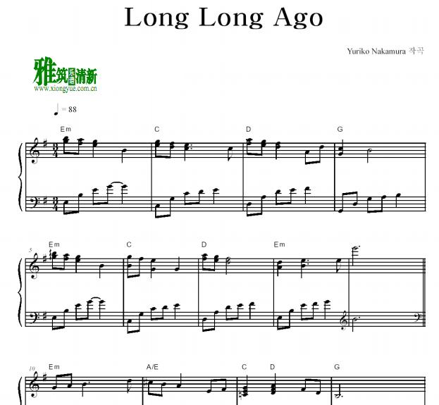 Nakamura Yuriko 中村由利子 - Long Long Ago钢琴谱