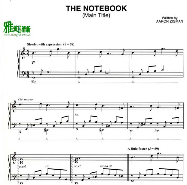 Aaron Zigman - The Notebook主题曲钢琴谱