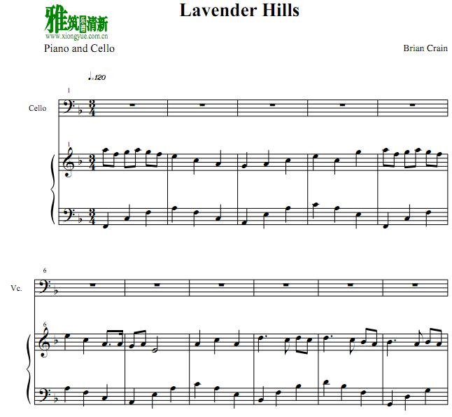 Brian Crain - Lavender Hills大提琴钢琴谱