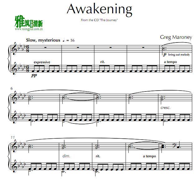Greg Maroney - Awakening钢琴谱