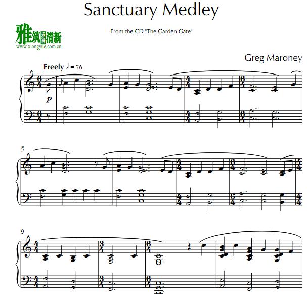 Greg Maroney - Sanctuary Medley钢琴谱