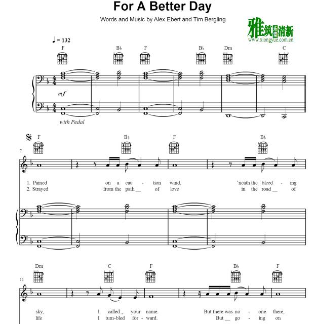 Avicii - For A Better Day钢琴伴奏谱