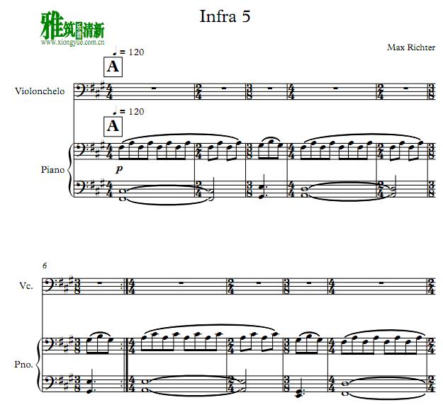 Max Richter - Infra 5 大提琴钢琴谱