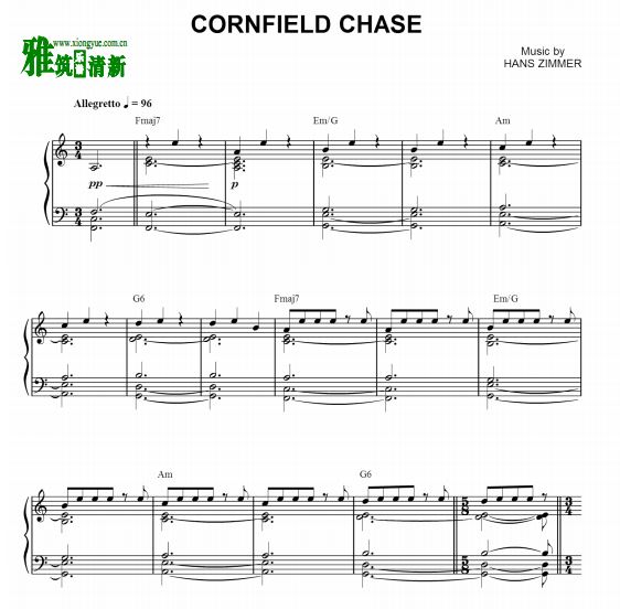 Hans Zimmer - Cornfield Chase独奏钢琴谱