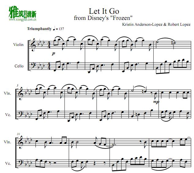 Let It Go小提琴大提琴重奏谱