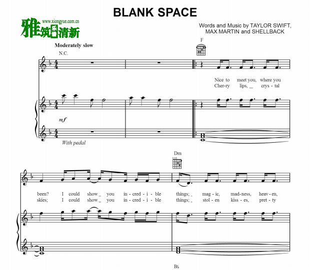 Taylor Swift - Blank Space钢琴伴奏谱