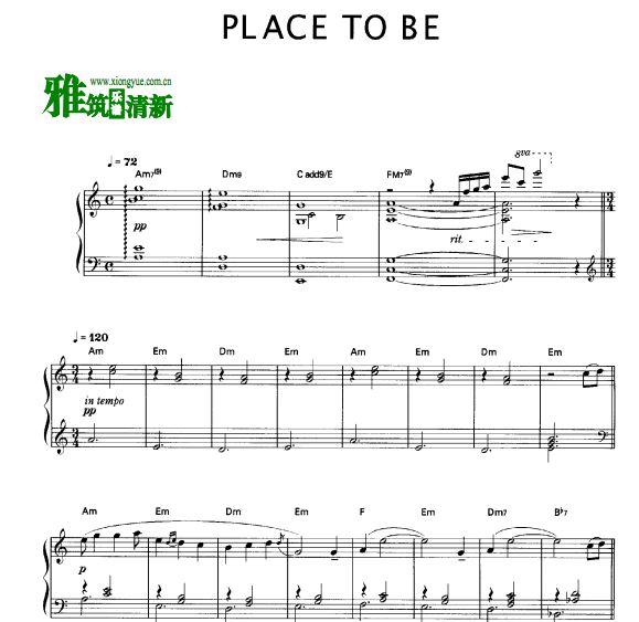 上原广美 Place To Be 原版钢琴谱